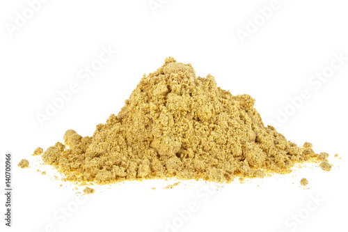Pile of mustard powder isolated on white background