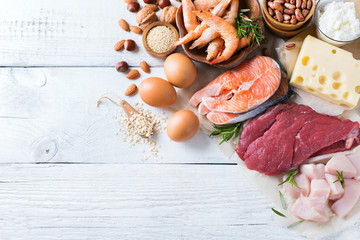 Assortment of healthy protein source and body building food