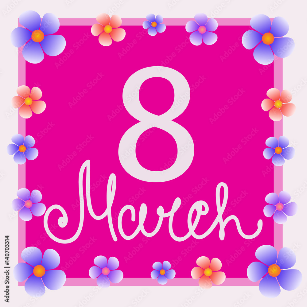 Pink background 8 march with flowers. Vector illustration Pink background 8 march with flowers. Vector illustration