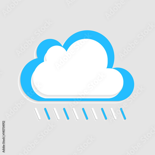 Rainy cloud white blue vector with shadow isolated on the light grey background.Eps 10.