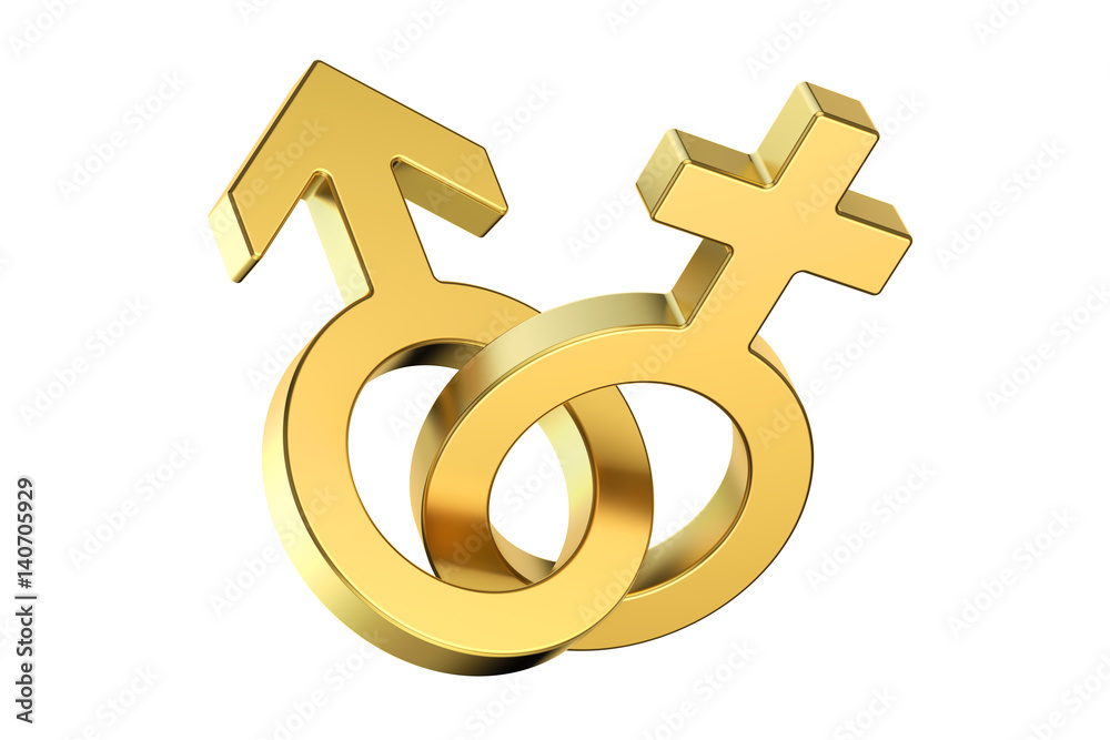 gold female and male gender symbols, 3D rendering Stock Illustration ...