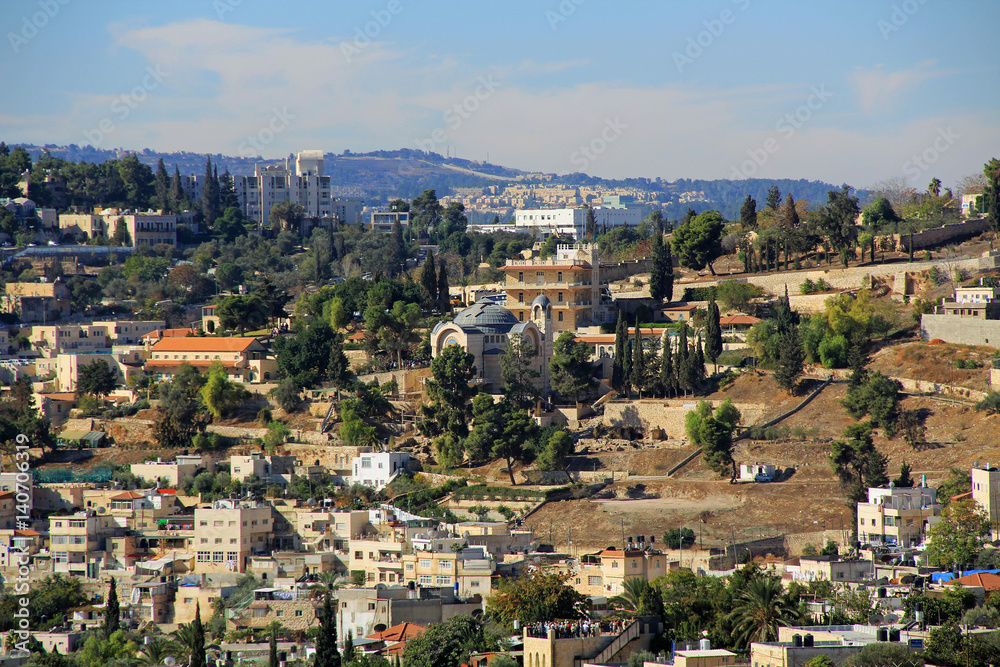 Panoramic view of St. Peter in Gallicantu, a Roman Catholic Church in the City of Jerusalem.