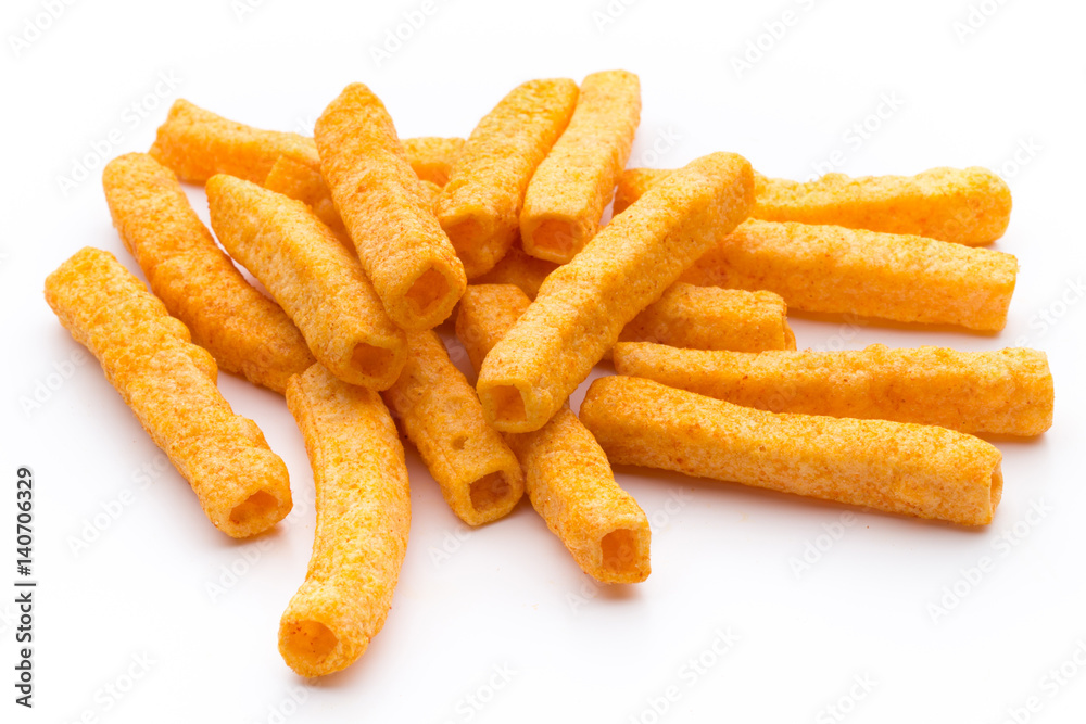 Potato fry on white isolated background.