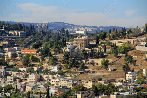Fototapeta Naklejka Na Ścianę i Meble -  Panoramic view of St. Peter in Gallicantu, a Roman Catholic Church in the City of Jerusalem.