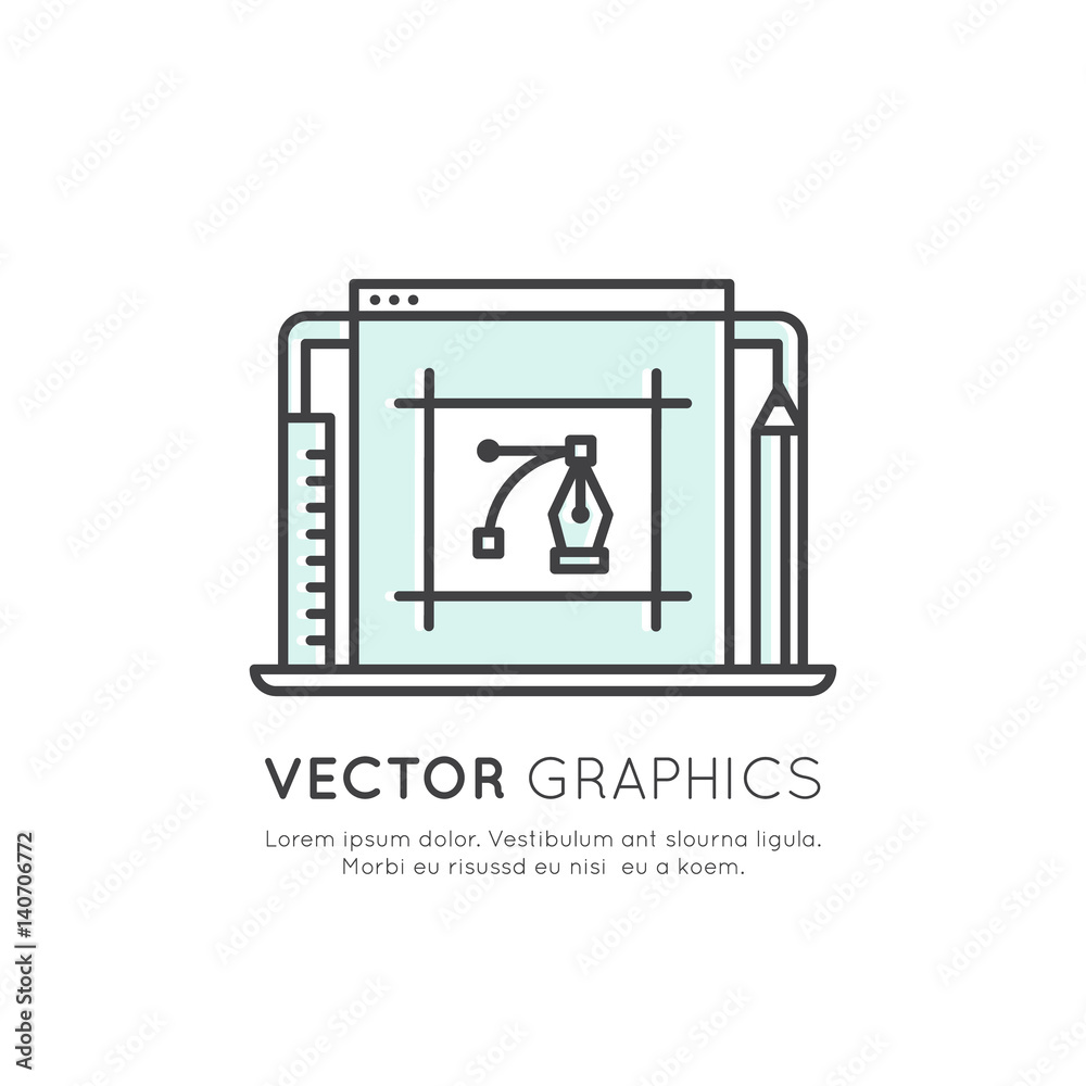 Vector Icon Style Illustration of Vector Graphics and Design Creation Process Vector Icon Style Illustration of Vector Graphics and Design Creation Process