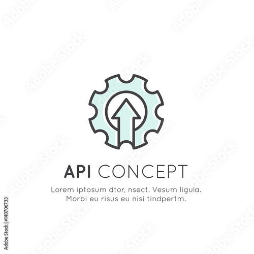 Vector Icon Style Illustration Logo of API Application Programming Interface, Cloud Data, Web and Mobile App Development, Coding, Sync and Update