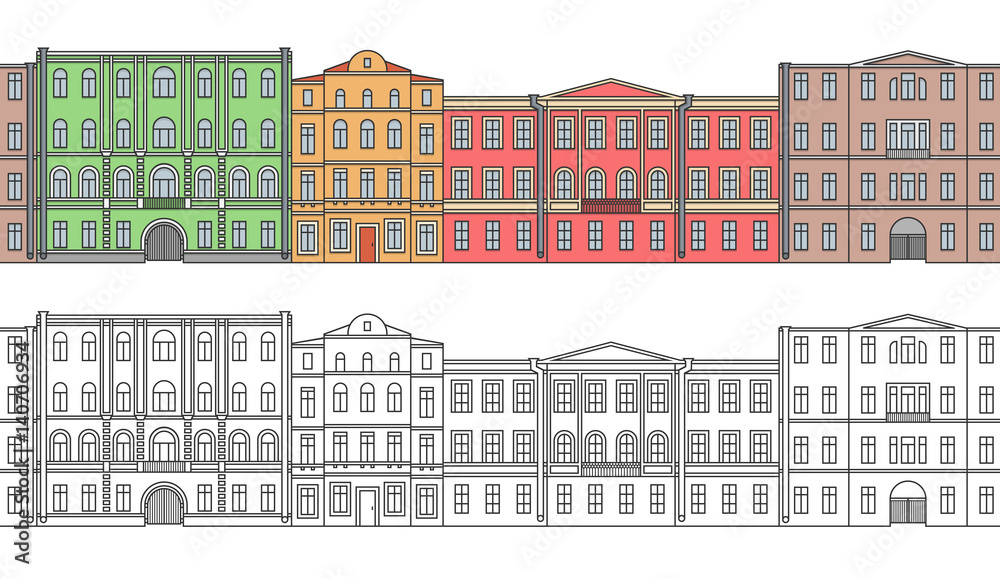 Buildings in the old town. Street. Seamless pattern