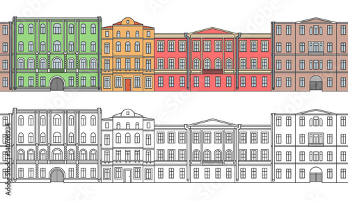 Buildings in the old town. Street. Seamless pattern