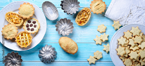 Homemade pastries and biscuits with vintage molds