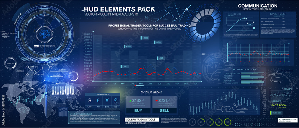 Set graphs and charts. Statistic and data, information infographic. HUD background outer space. infographic elements. - obrazy, fototapety, plakaty 