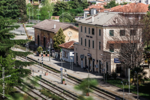 Tilt-shift panorama of the railway station of Vittorio Veneto