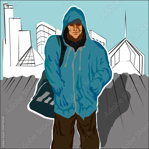 illustration of a man on the roof in the hood