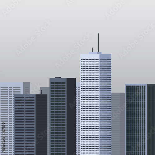 Set of cityscape background. Modern architecture. Urban landscape. Square banner with megapolis panorama. Building icons. Vector