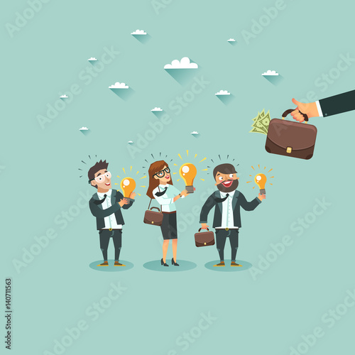 Crowd of businessmen showing their ideas
