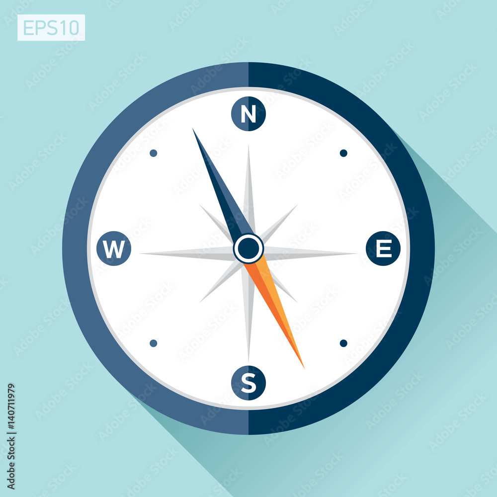 Compass icon in flat style on color background. Vector design element Compass icon in flat style on color background. Vector design element