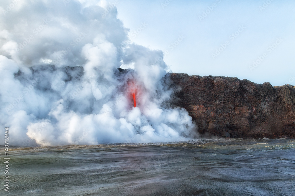 Hawaii Lava flow with vog aka volcanic gases