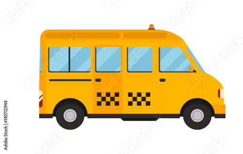 Yellow taxi bus vector illustration isolated car city travel cab transport traffic road street wheel service symbol icon passenger auto business sign