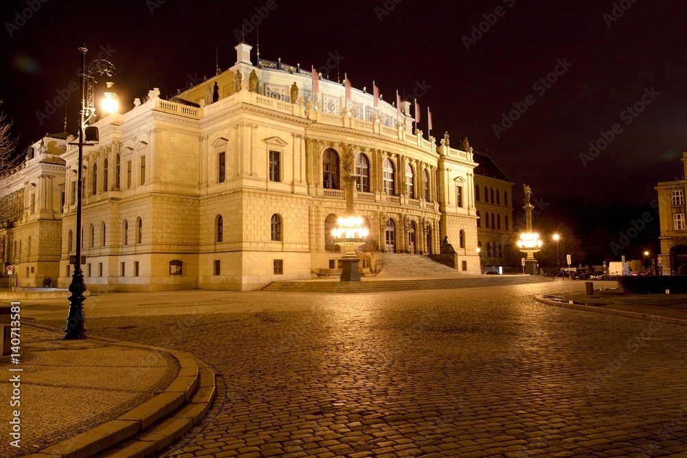 Night view of Rudolfinum, Prague, Czech Republic