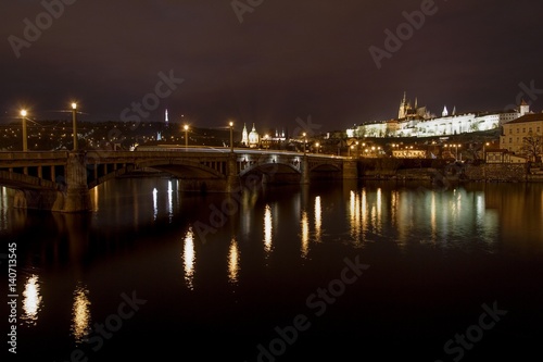 St. Vitus Cathedral and Prague Castle at night, Prague, Czech Republic.