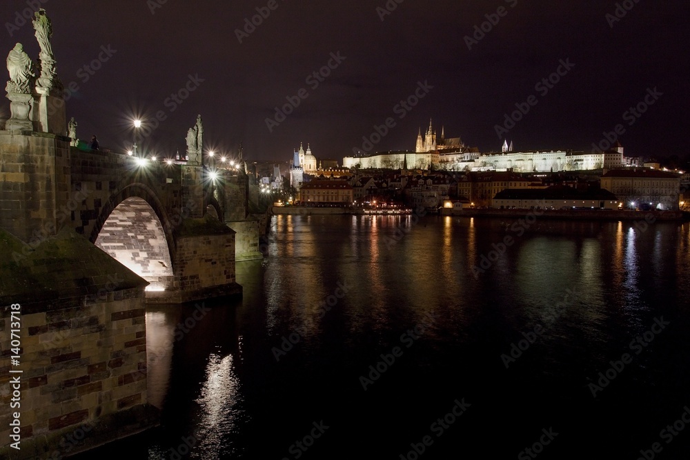 Prague Castle and Charles Bridge in Prague, Czech Republic