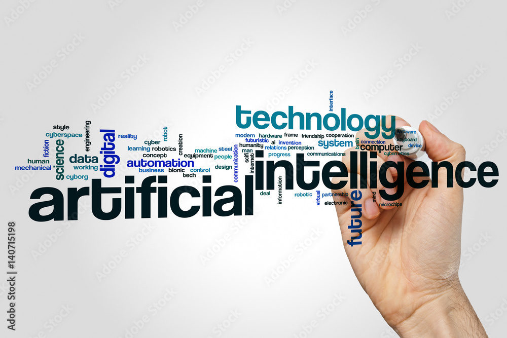 Artificial intelligence word cloud concept on grey background