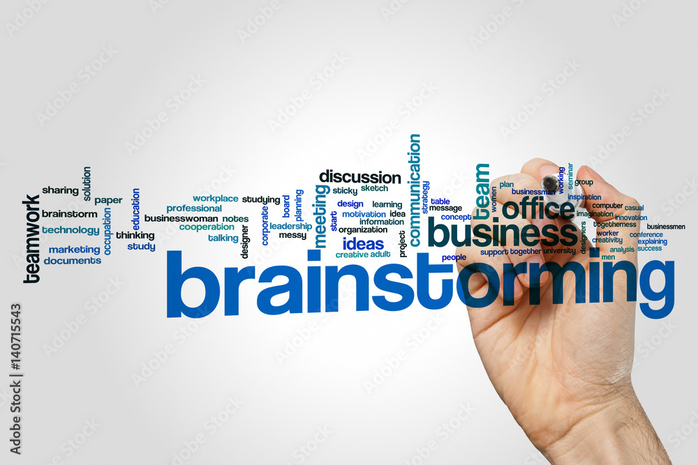 Brainstorming word cloud on grey background Brainstorming word cloud on grey background