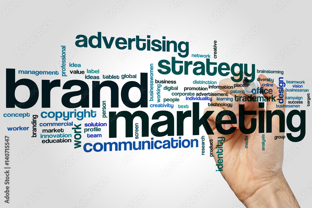 Brand marketing word cloud concept on grey background Brand marketing word cloud concept on grey background