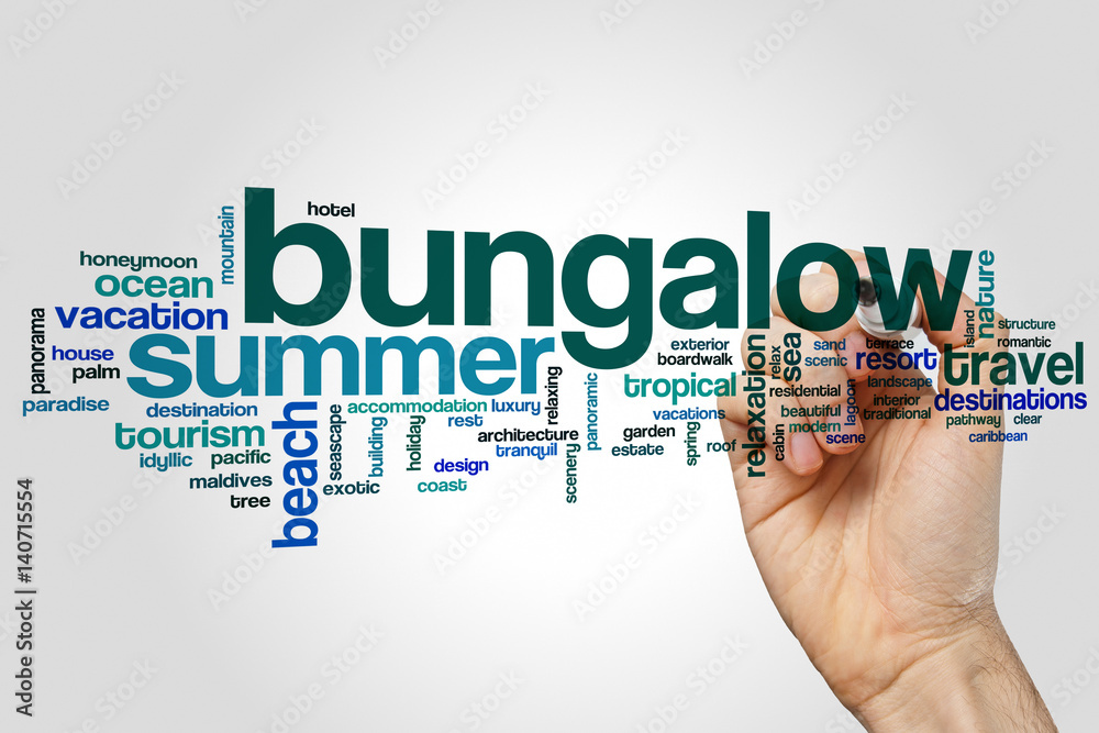 Bungalow word cloud concept on grey background