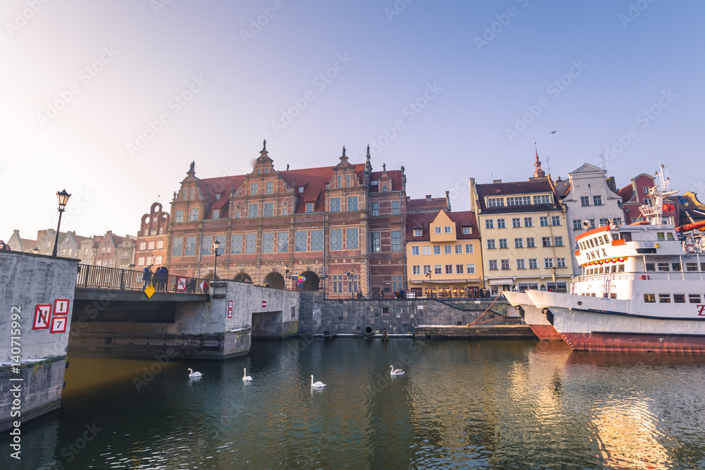 January 28, 2017: Old town harbor of Gdansk, Poland
