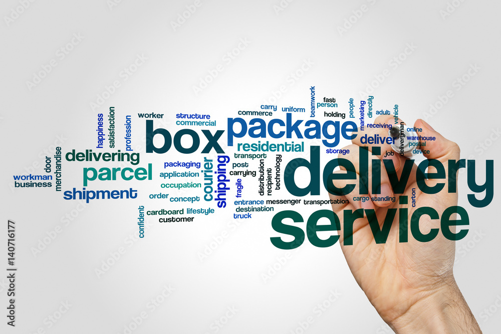 Delivery service word cloud concept on grey background Delivery service word cloud concept on grey background
