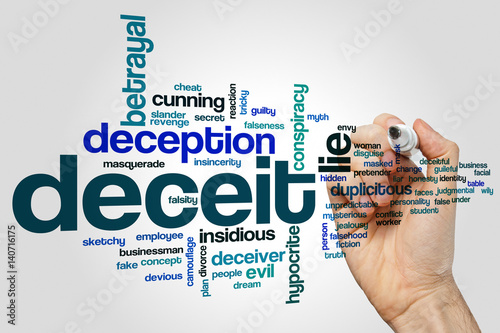 Deceit word cloud concept on grey background