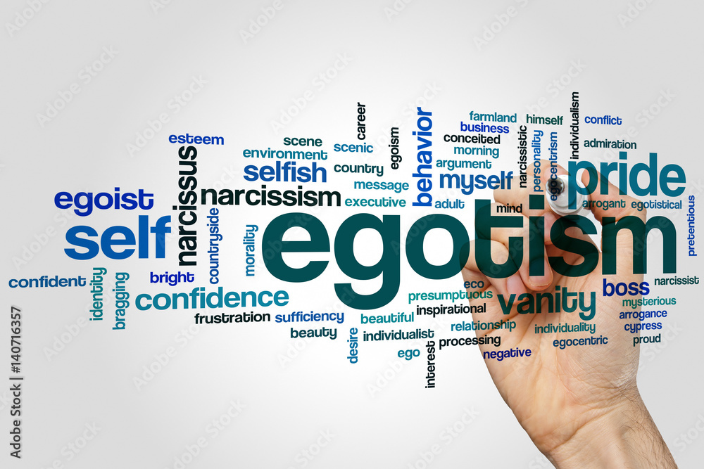 Egotism word cloud concept on grey background Egotism word cloud concept on grey background