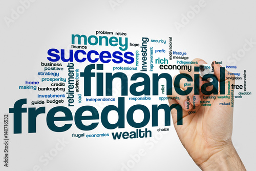 Slika na platnu Financial freedom word cloud concept on grey background