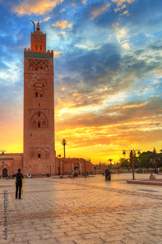 Canvas Print Koutoubia mosque at an amazing sunset. Marrakesh, Morocco