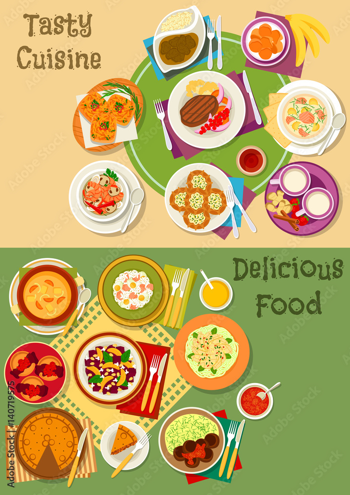 British, thai and finnish cuisine icon set design