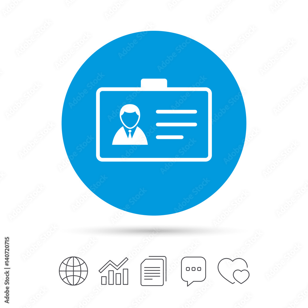 ID card sign icon. Identity card badge symbol. ID card sign icon. Identity card badge symbol.