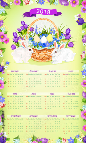 Easter paschal vector calendar 2018 template desgn