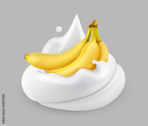 Whipped cream and banana, vector icon
