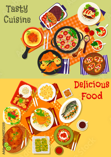 Italian, spanish and japanese cuisine dishes icon