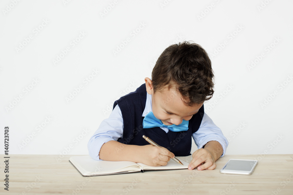Young Schoolboy Writing Bookworm Education Young Schoolboy Writing Bookworm Education