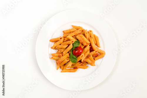 Penne ala Vodka on white plate
