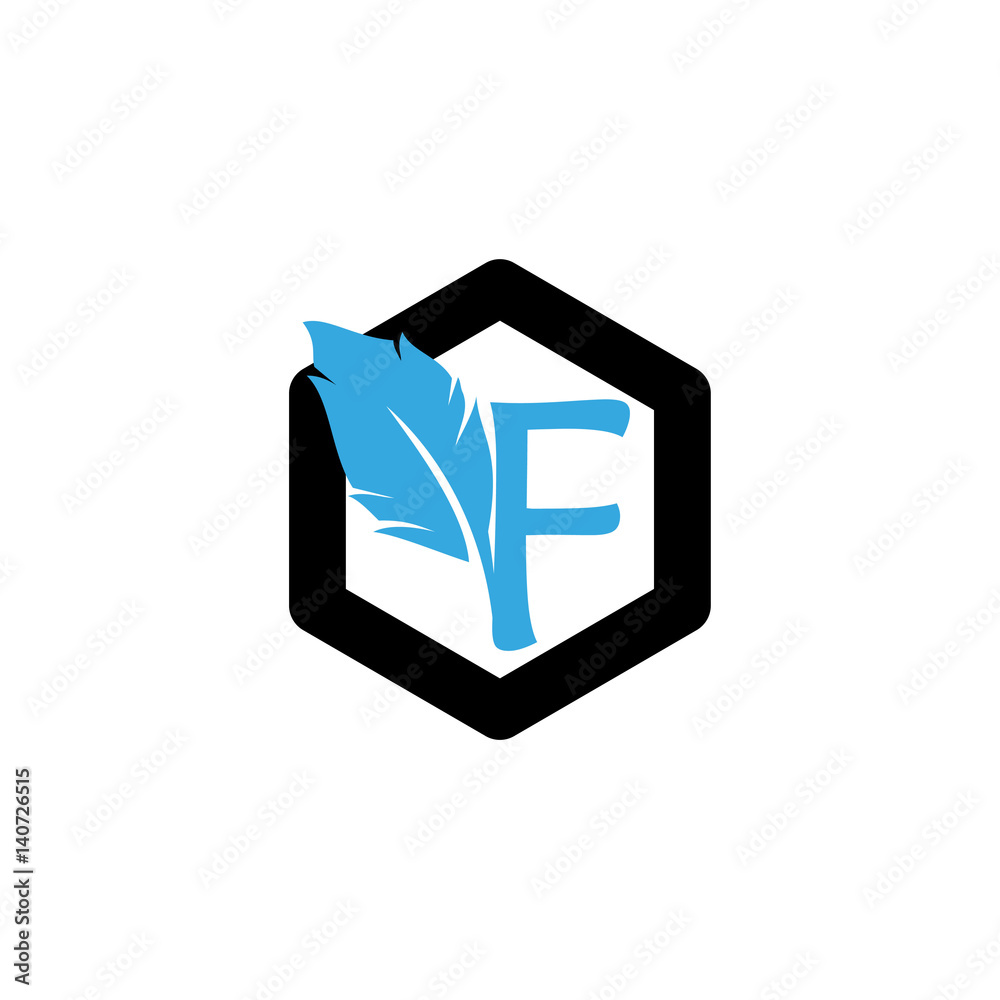 F letter with quill stock logo design F letter with quill stock logo design
