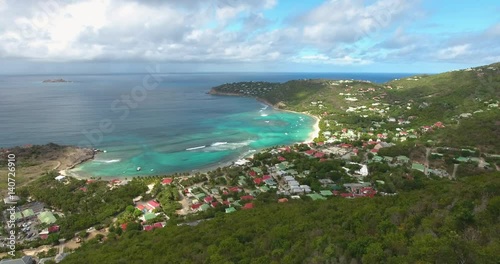 Aerial scenic beautiful Caribbean Sea and mountain freedom photo