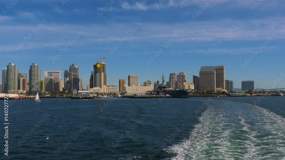 San Diego Downtown Ship Departure with Wake San Diego Downtown Ship Departure with Wake