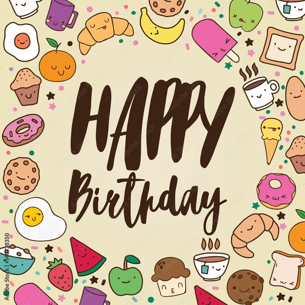 Happy Birthday Food Doodle Background Stock Illustration | Adobe Stock