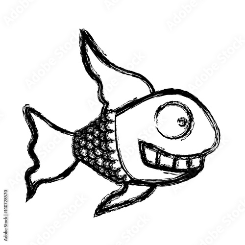 contour fun fish carucature icon, vector illustration design