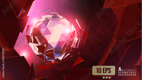 Abstract polygonal triangle sphere on red BG