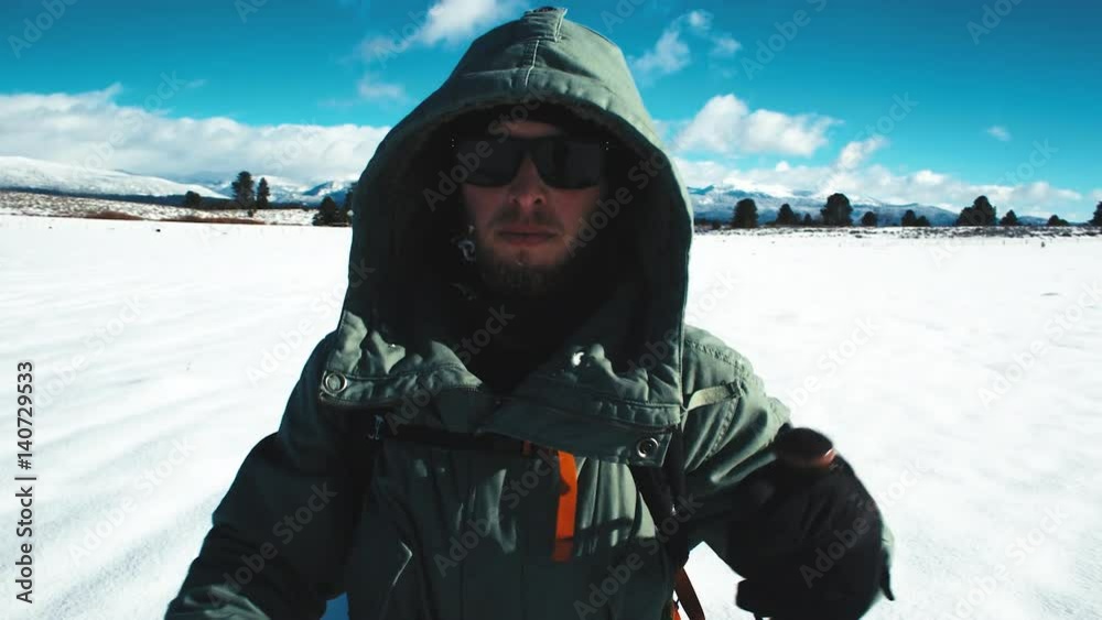 Man Walking through Arctic Winter in Snow POV Man Walking through Arctic Winter in Snow POV
