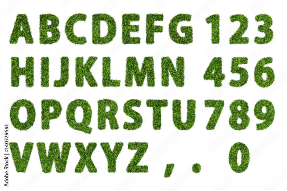 Green grass flat alphabet with white background