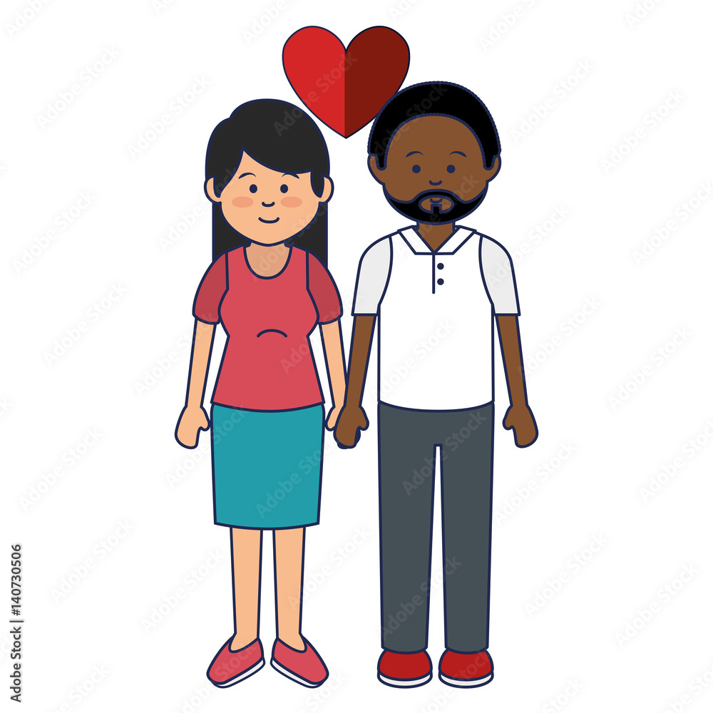cute lovers couple ethnicity vector illustration design